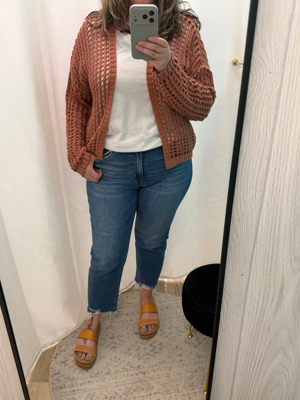Crochet Fishnet Open Cardigan (Clay)