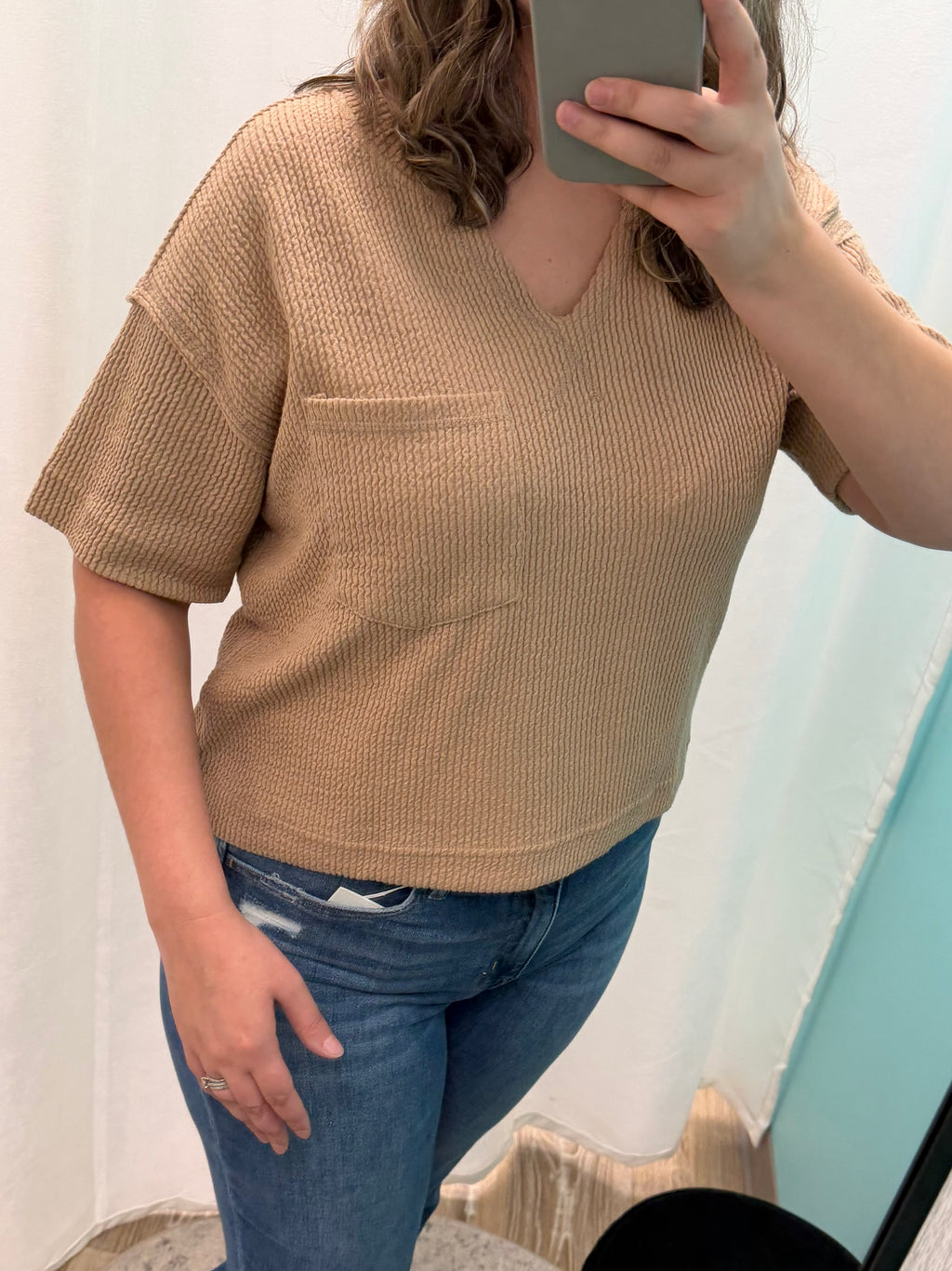 Ribbed V-Neck Boxy Knit Top