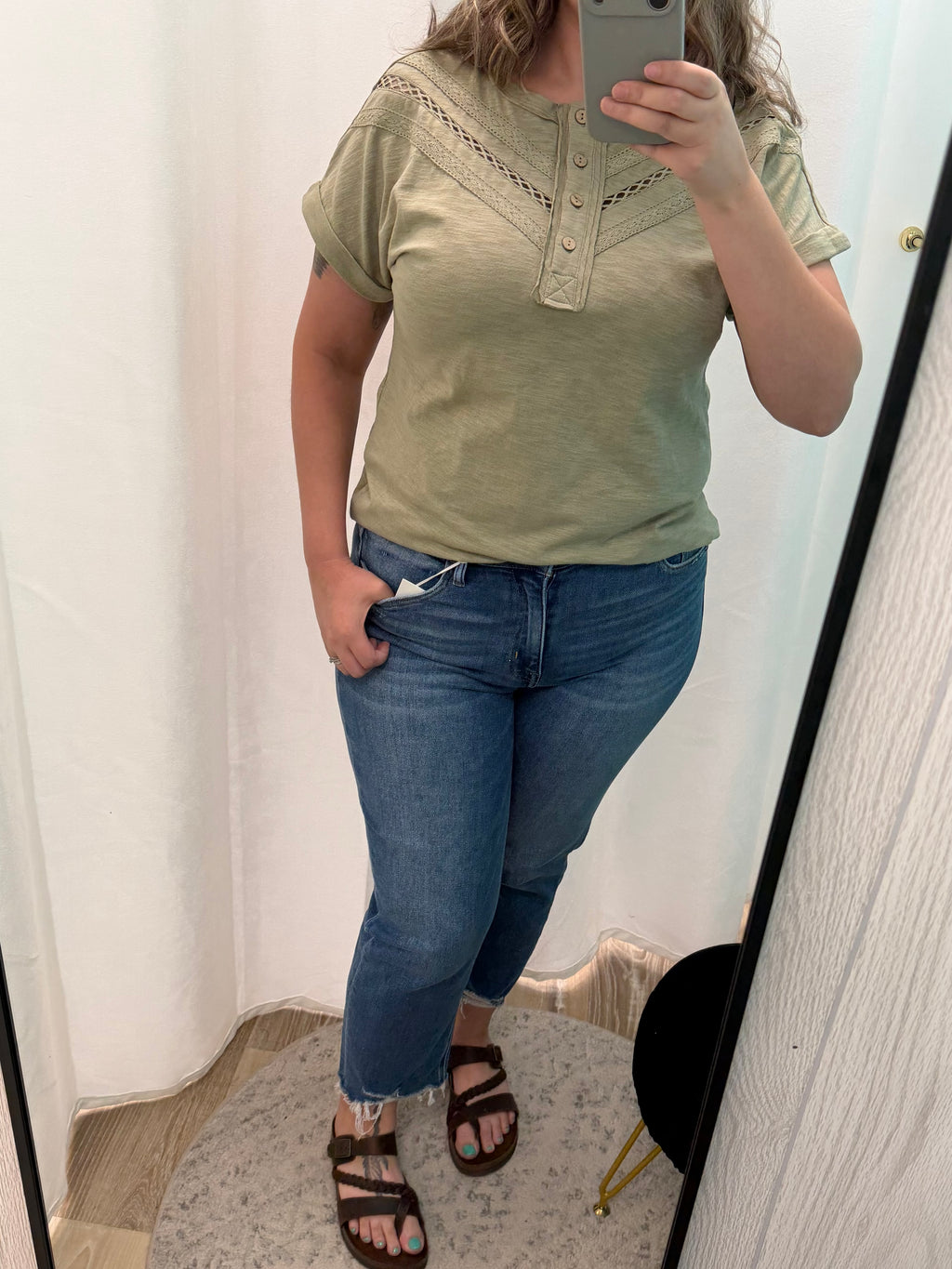 Henley Lace Trim Short Sleeve