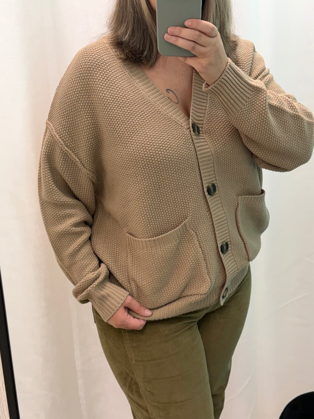 Oversized Knit Button Cardigan (Cream)