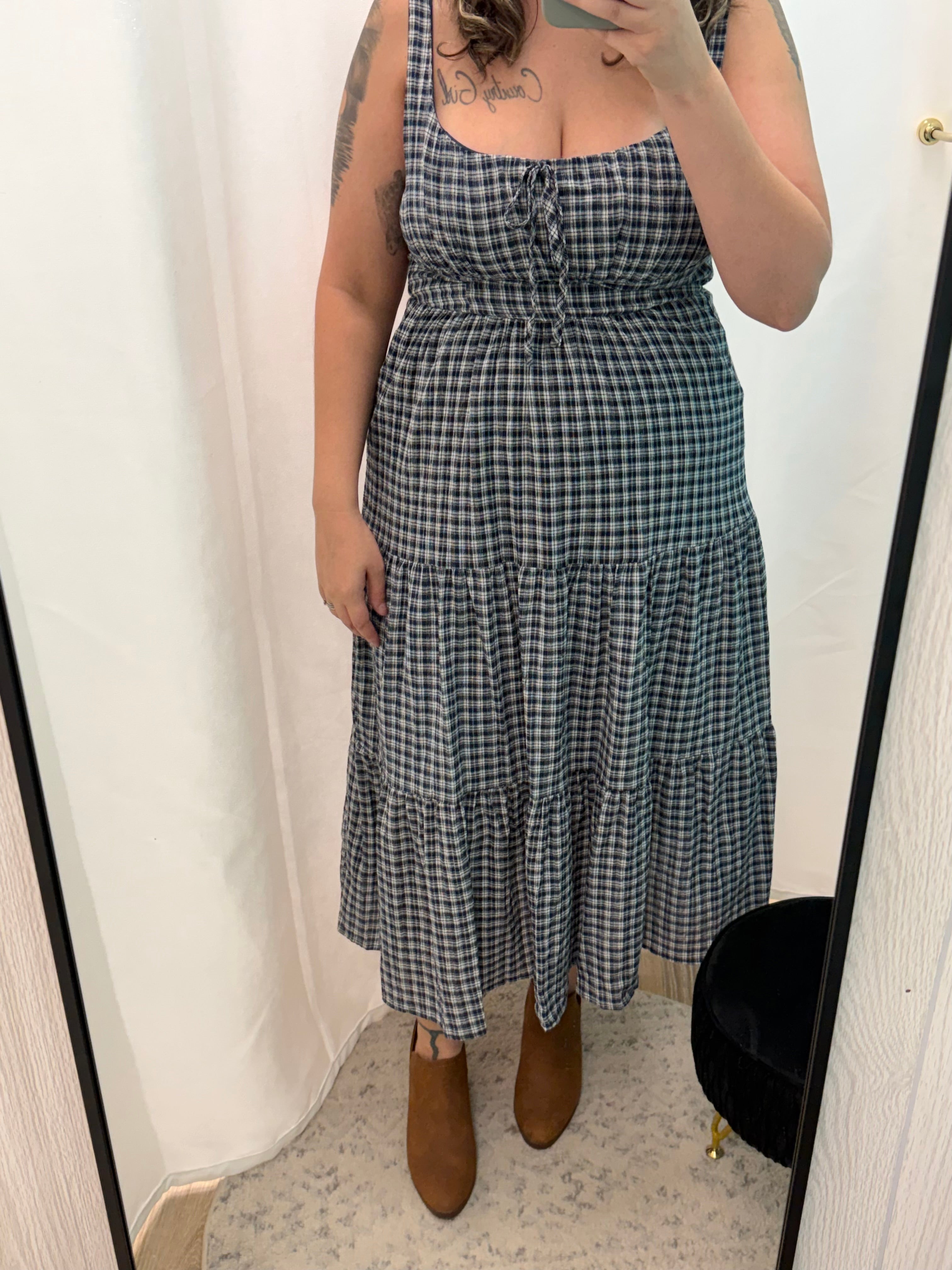 Plaid Front Tie Corset Detail Midi