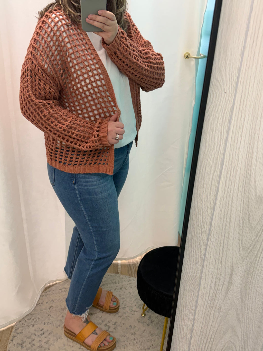 Crochet Fishnet Open Cardigan (Clay)