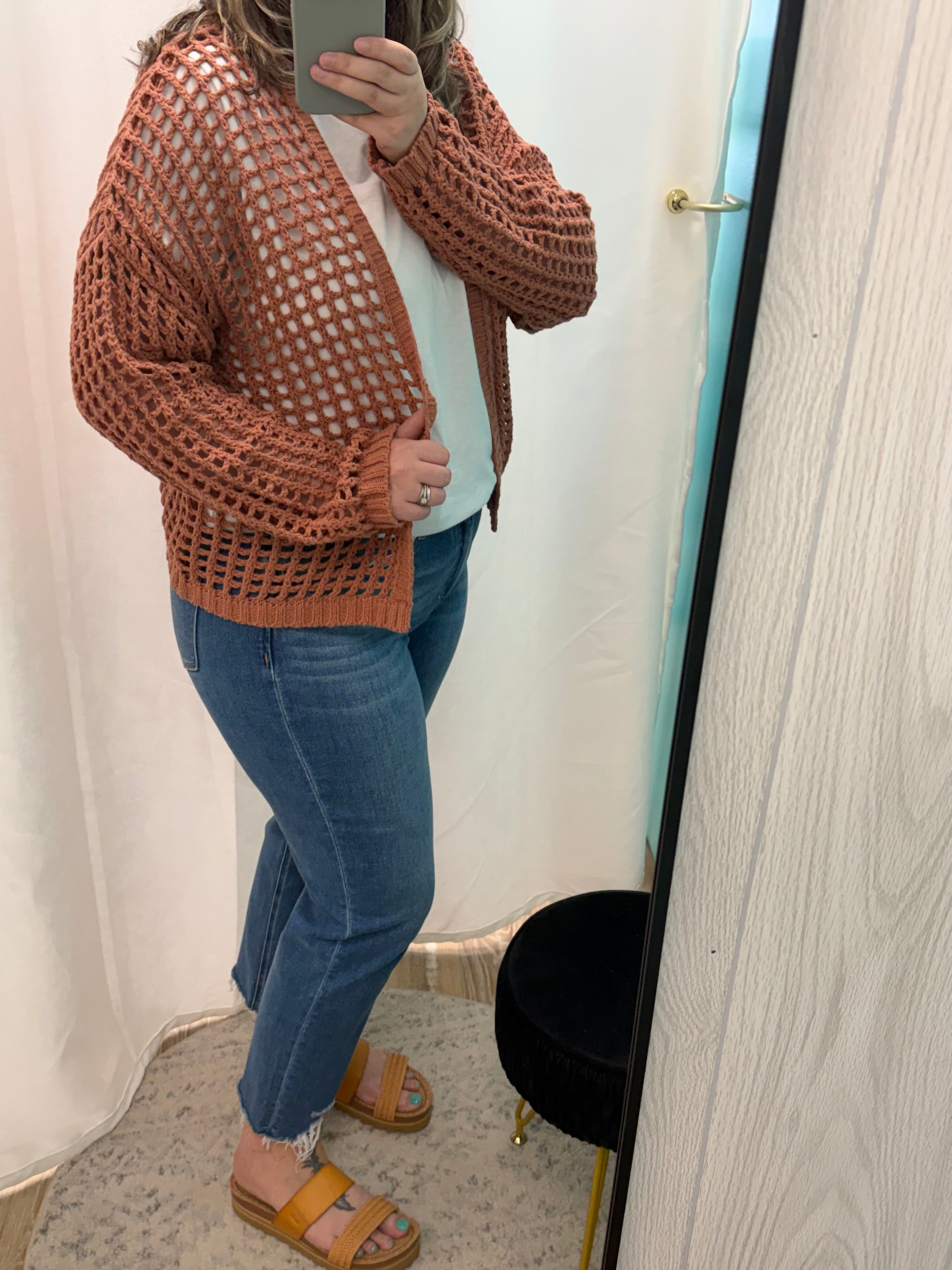 Crochet Fishnet Open Cardigan (Clay)