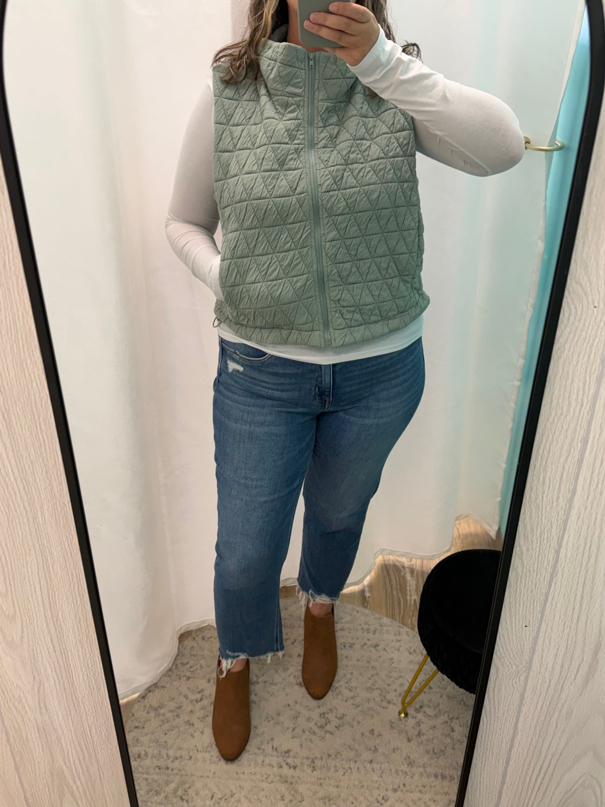 Quilted High Neck Zip Vest (Dusty Sage)