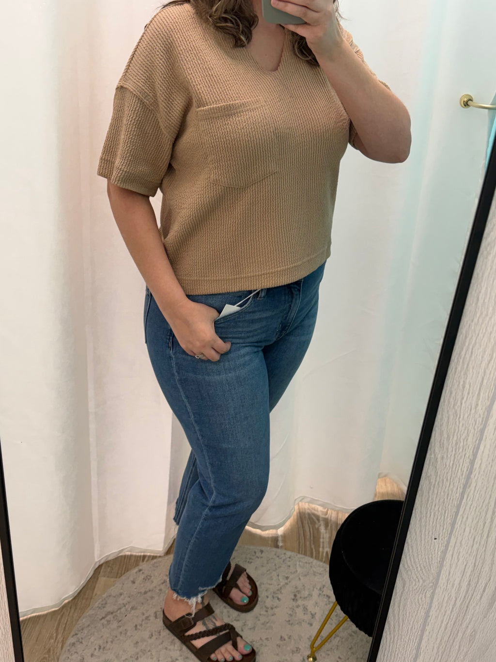 Ribbed V-Neck Boxy Knit Top