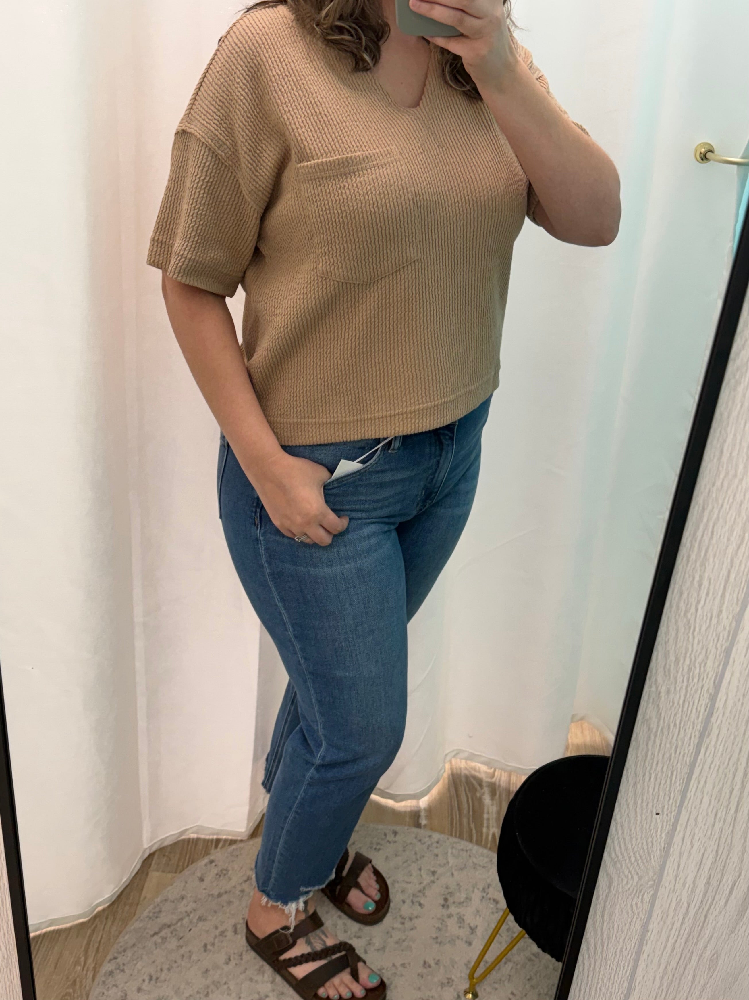Ribbed V-Neck Boxy Knit Top