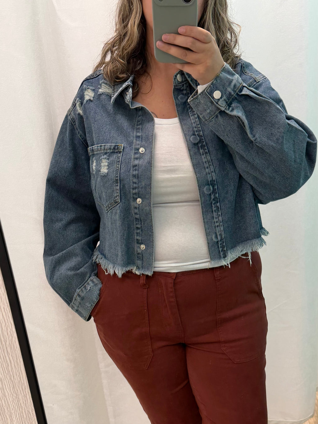 Frayed Hem Denim Distressed Jacket