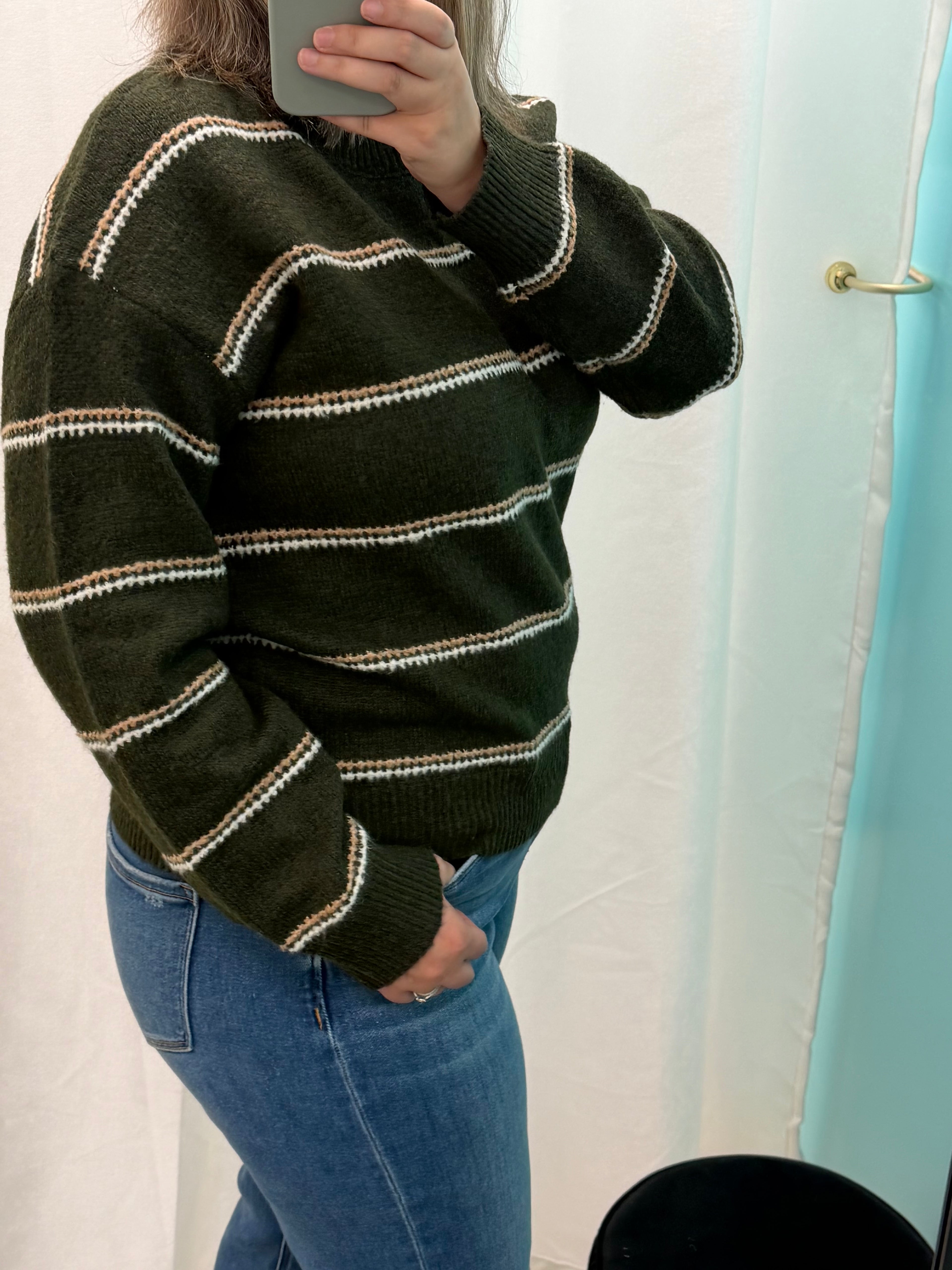 Striped Crew Neck (Dark Olive)
