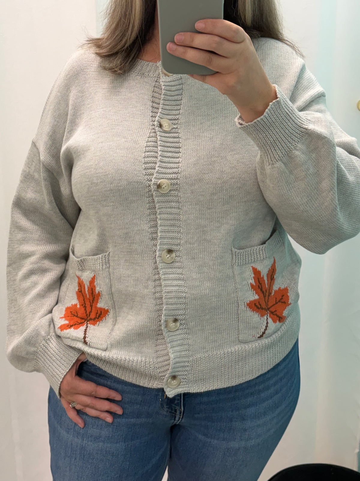 Fall Leaf Button Down Cotton Cardigan