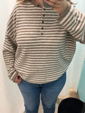 Henley Striped Sweater (Mocha)