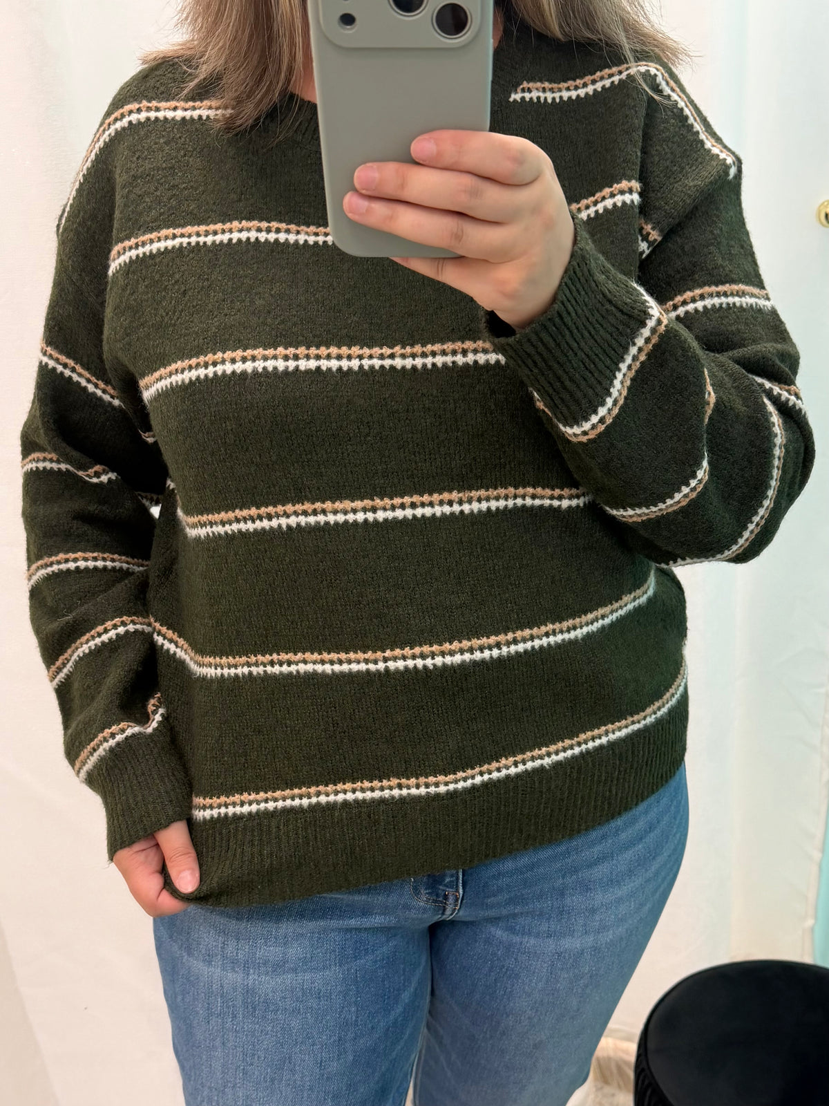 Striped Crew Neck (Dark Olive)