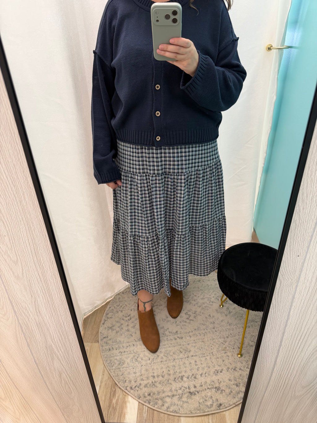 Exposed Seam Button Down Knit Cardigan (Navy)