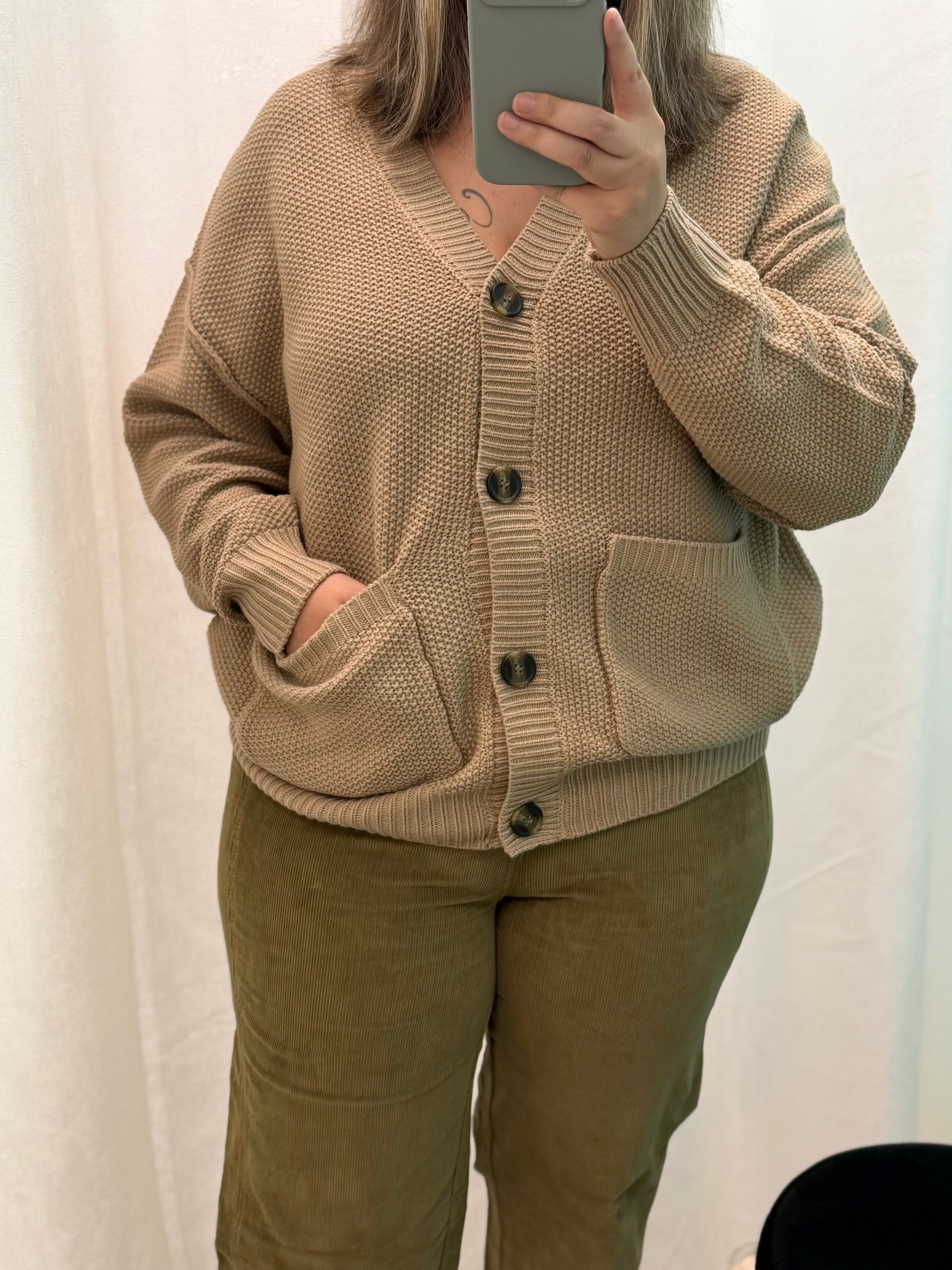 Oversized Knit Button Cardigan (Cream)