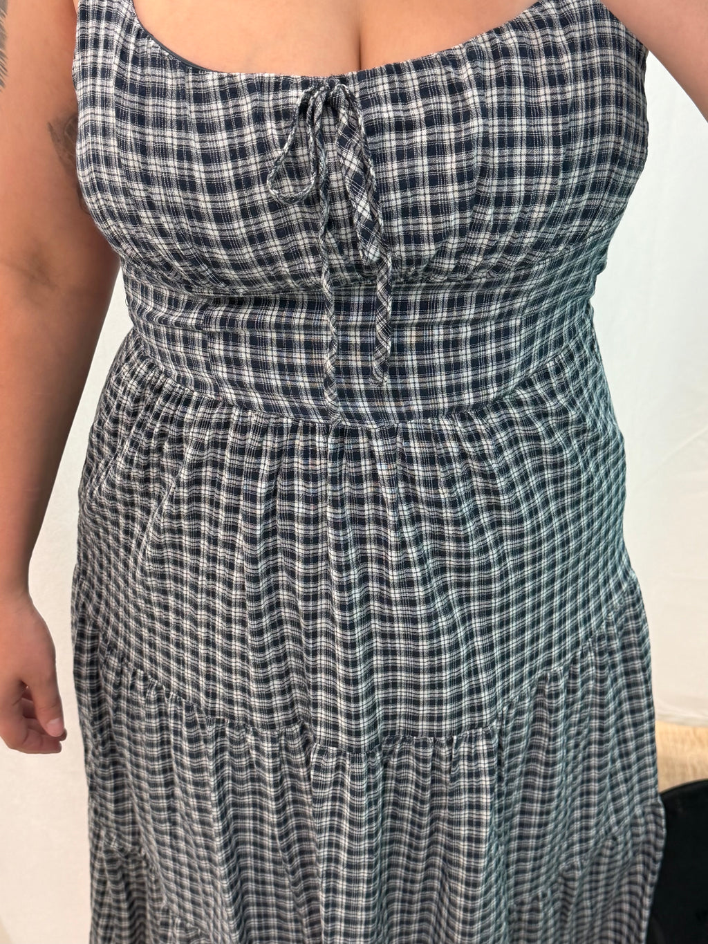 Plaid Front Tie Corset Detail Midi