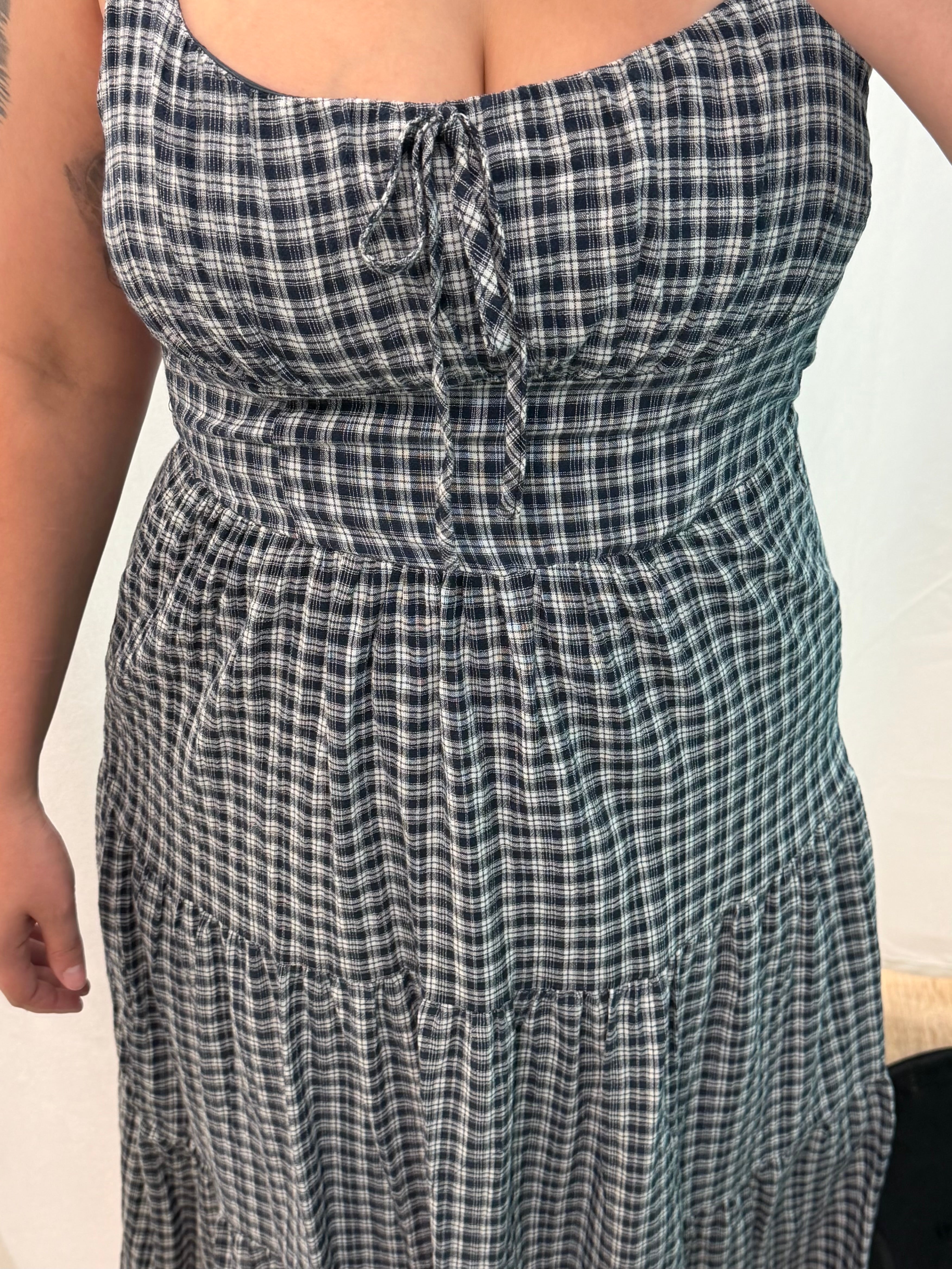 Plaid Front Tie Corset Detail Midi