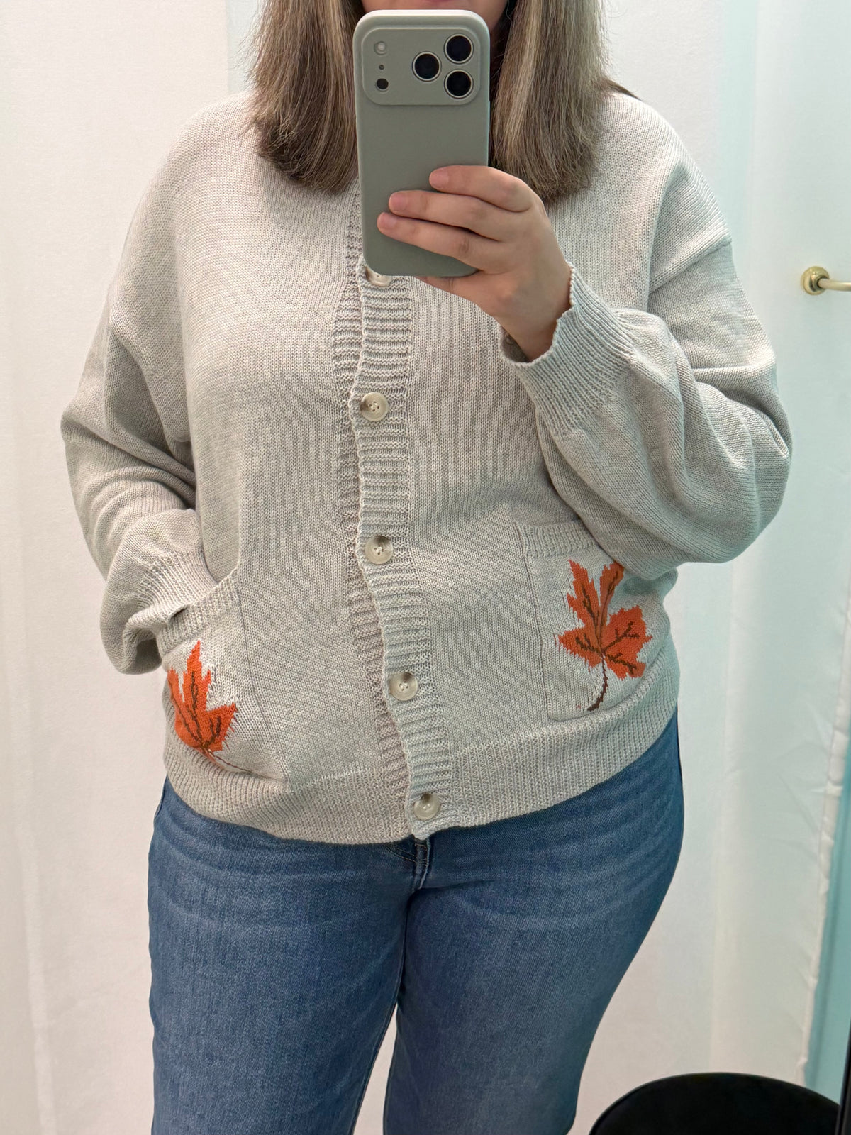 Fall Leaf Button Down Cotton Cardigan