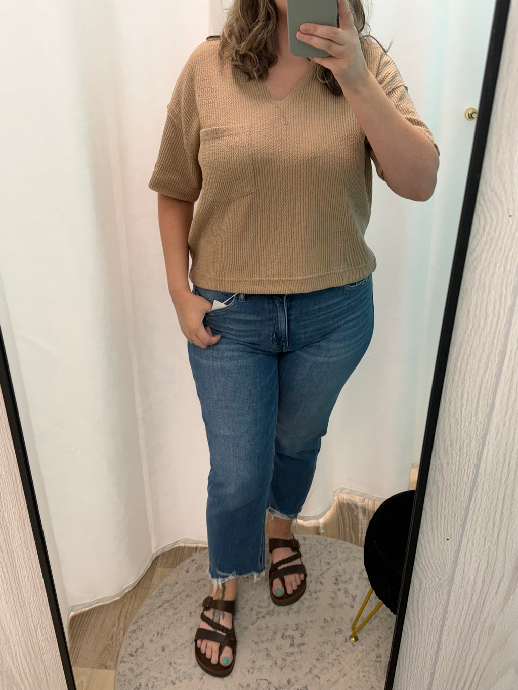 Ribbed V-Neck Boxy Knit Top