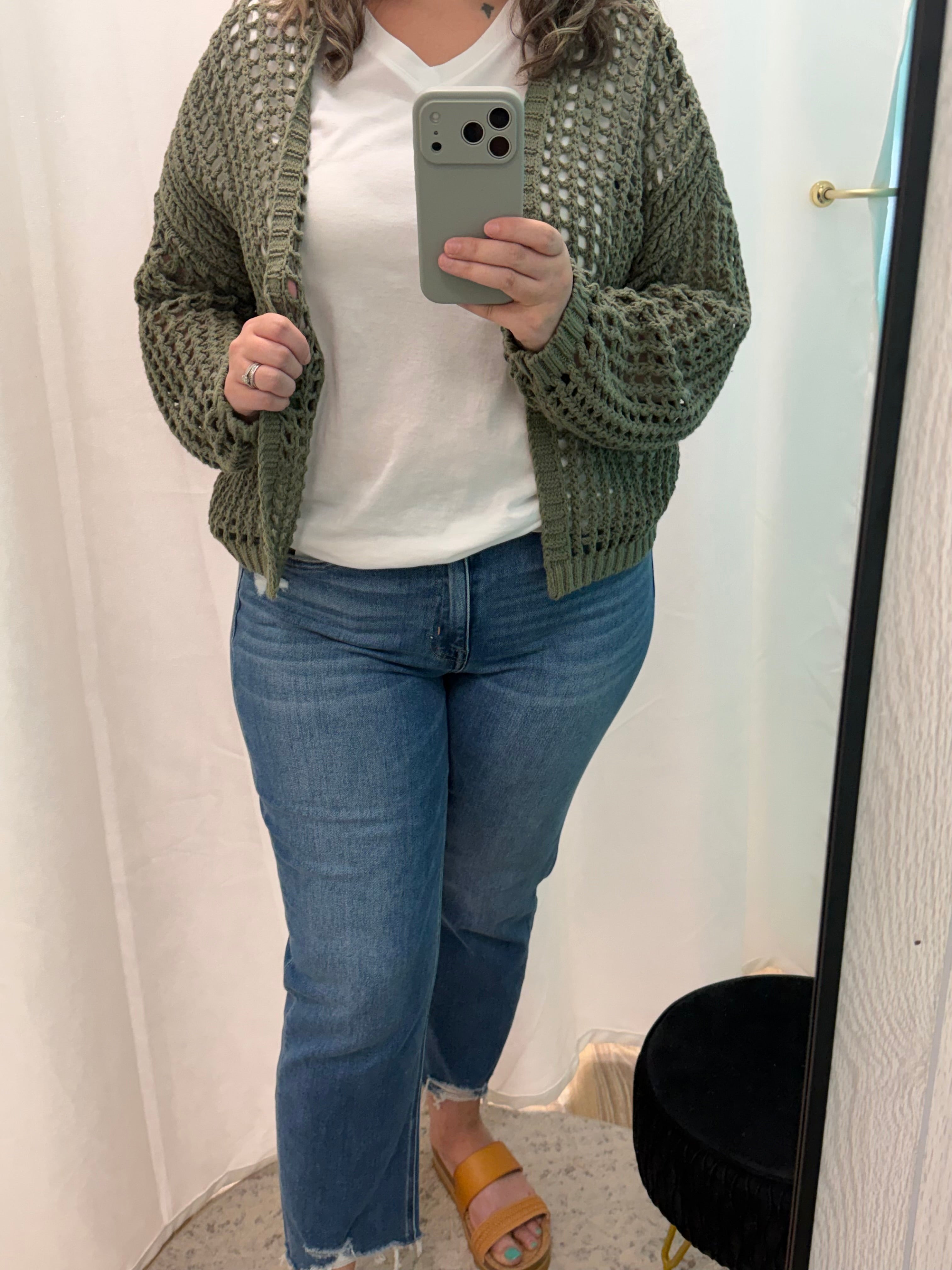 Crochet Fishnet Open Cardigan (Olive)