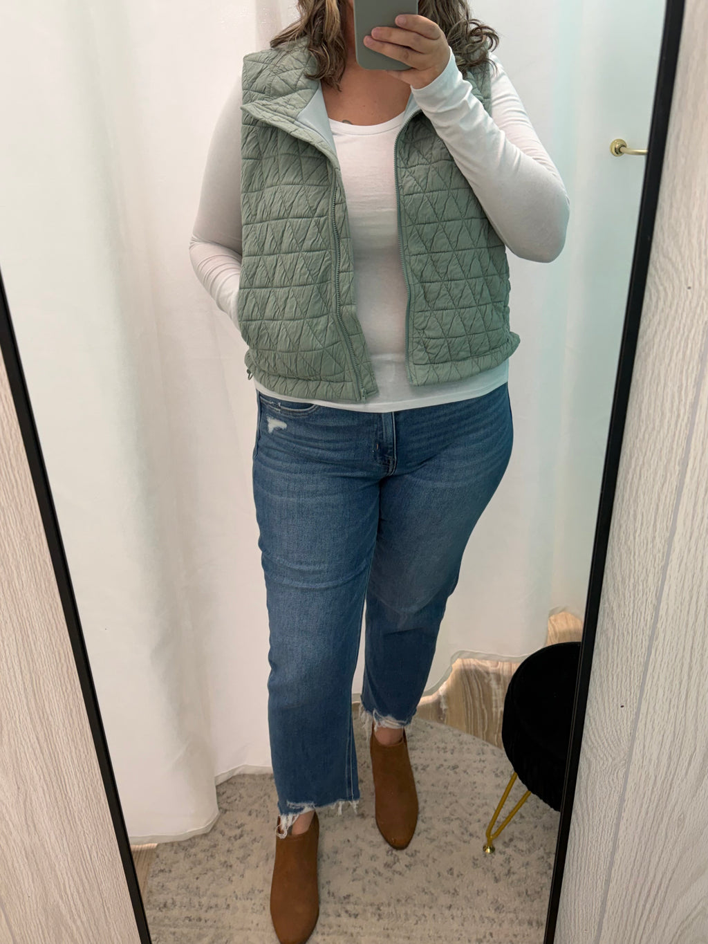 Quilted High Neck Zip Vest (Dusty Sage)