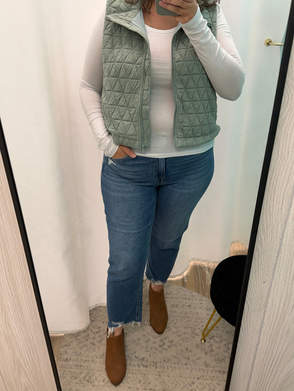 Quilted High Neck Zip Vest (Dusty Sage)