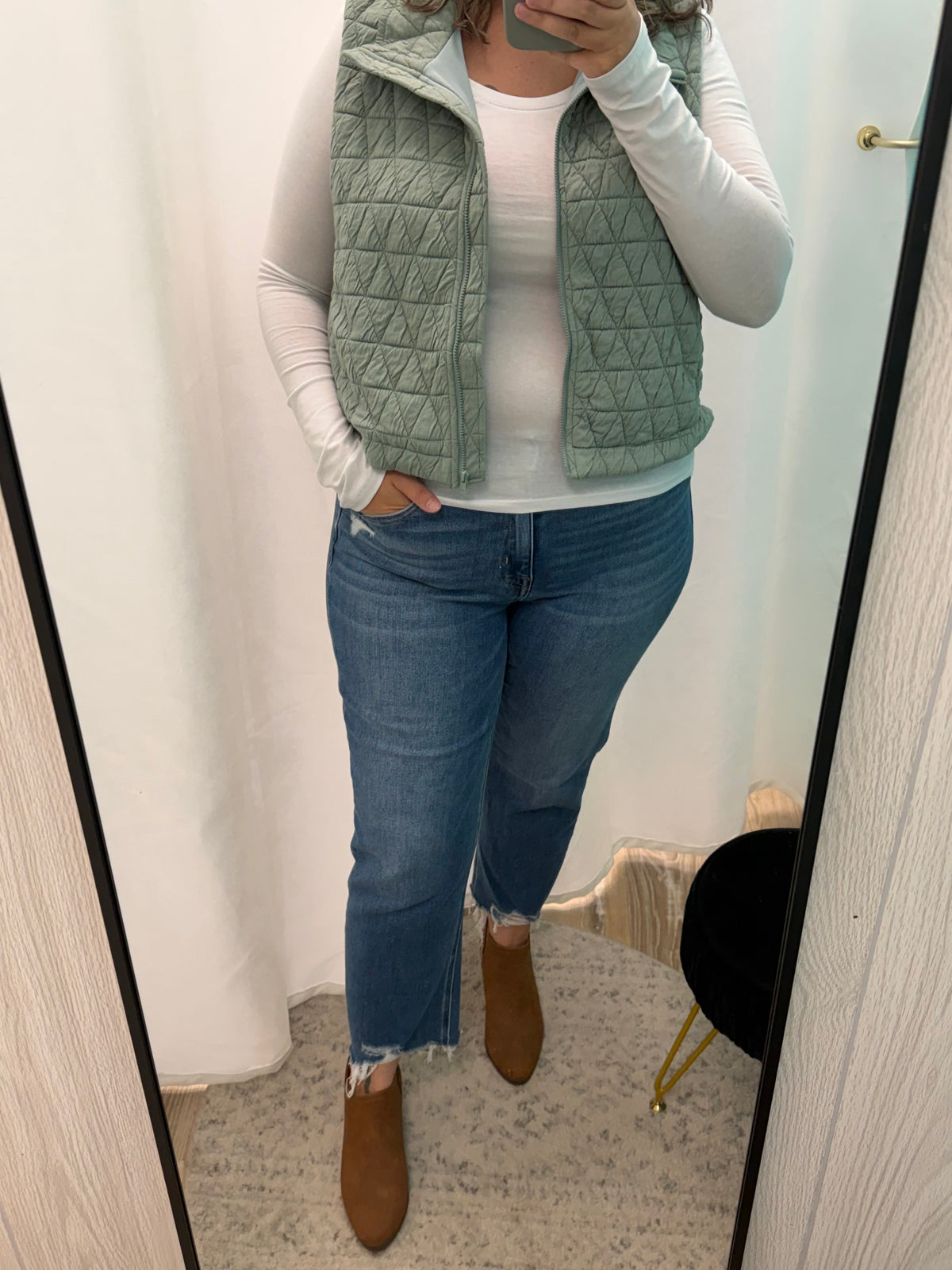 Quilted High Neck Zip Vest (Dusty Sage)