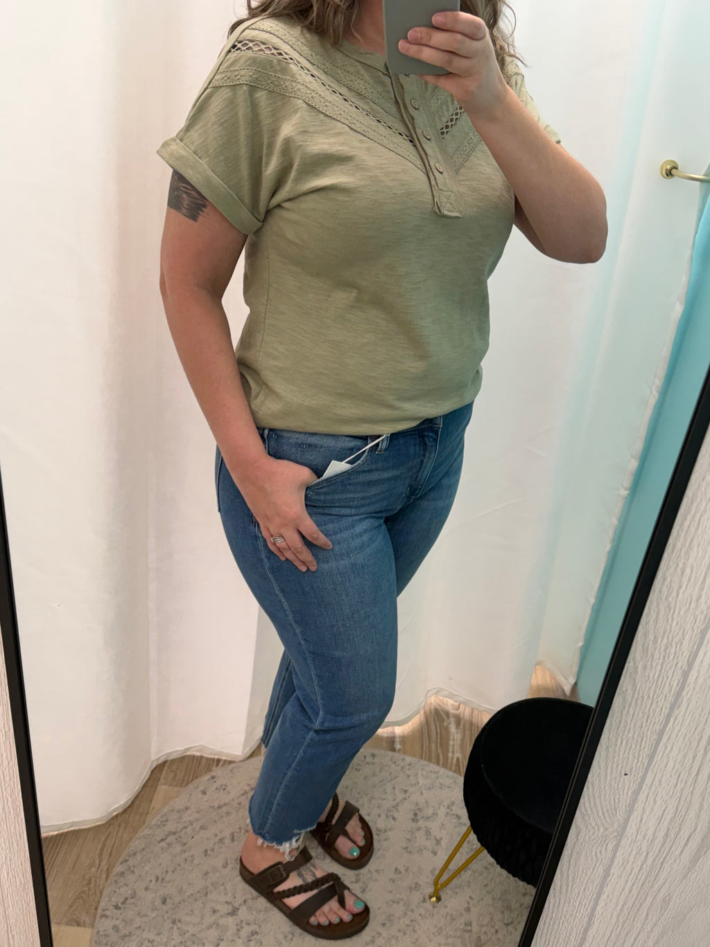 Henley Lace Trim Short Sleeve