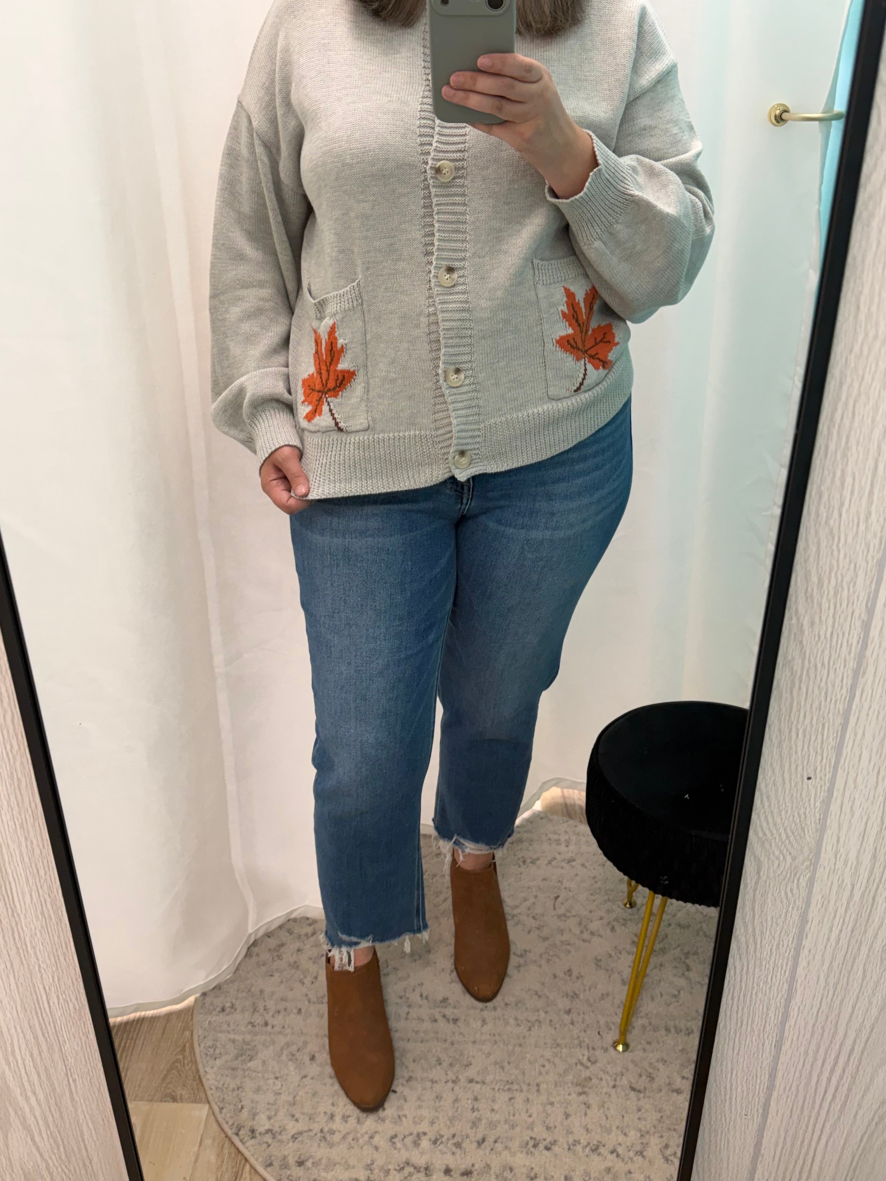 Fall Leaf Button Down Cotton Cardigan